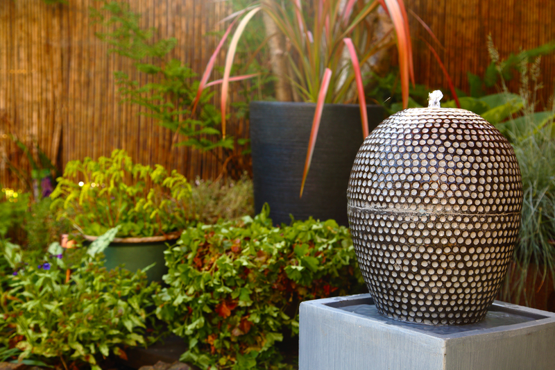 Fountain water feature in a garden with running water